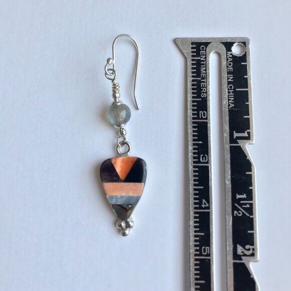 Sterling Silver, Labradorite and Shell Dangle Earrings - Picture 4 of 9